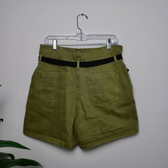Zara Olive Green Paperbag Waist Utility Shorts - Picture 4 of 5